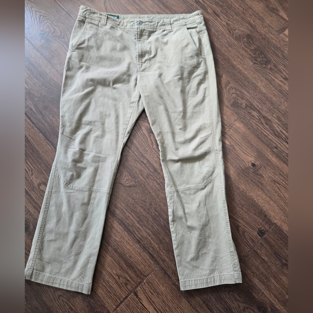Orvis Khaki Men's Flat Front Pants Pockets Reinforced Knee Size 38W X 30L